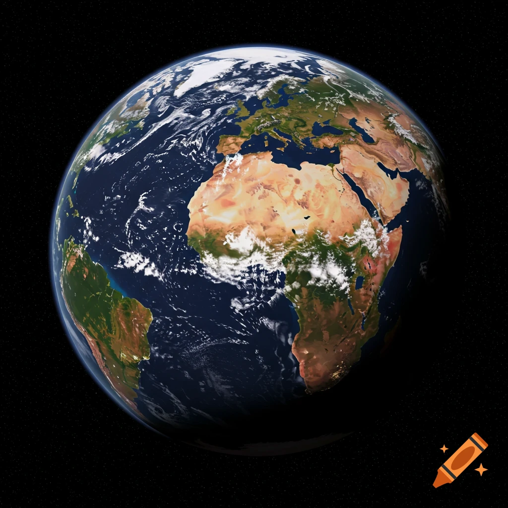 Image of Earth from space showing continents and clouds.