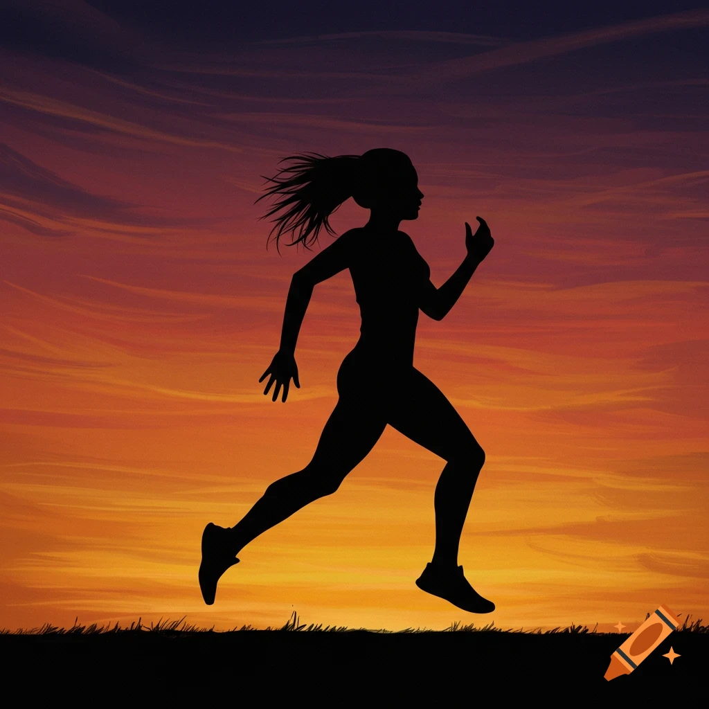 Silhouette of a woman running at sunset