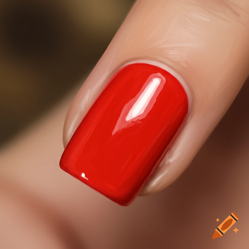 Close-up of a finger with a bright red painted fingernail.