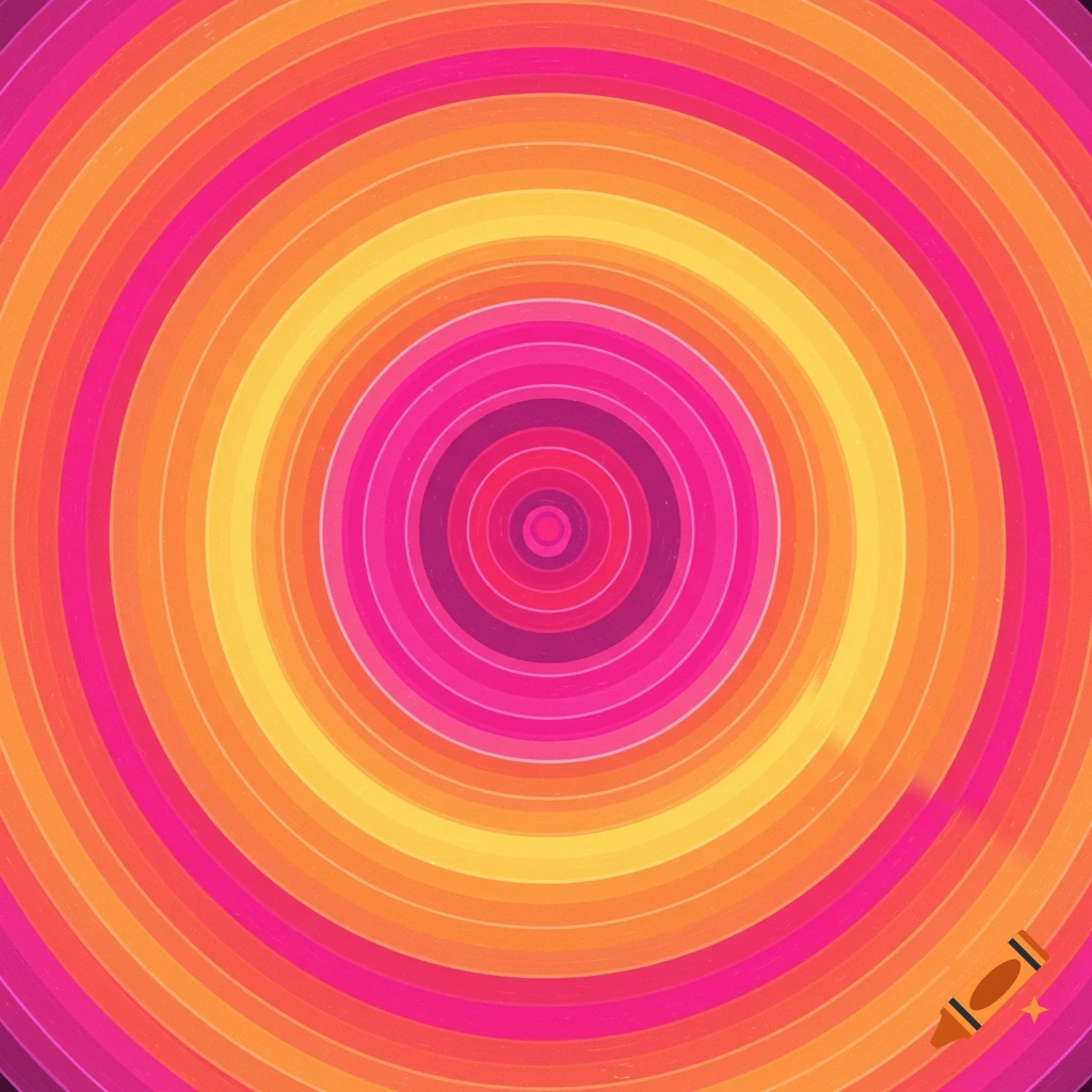 Concentric circles in shades of pink, orange, yellow, and purple.