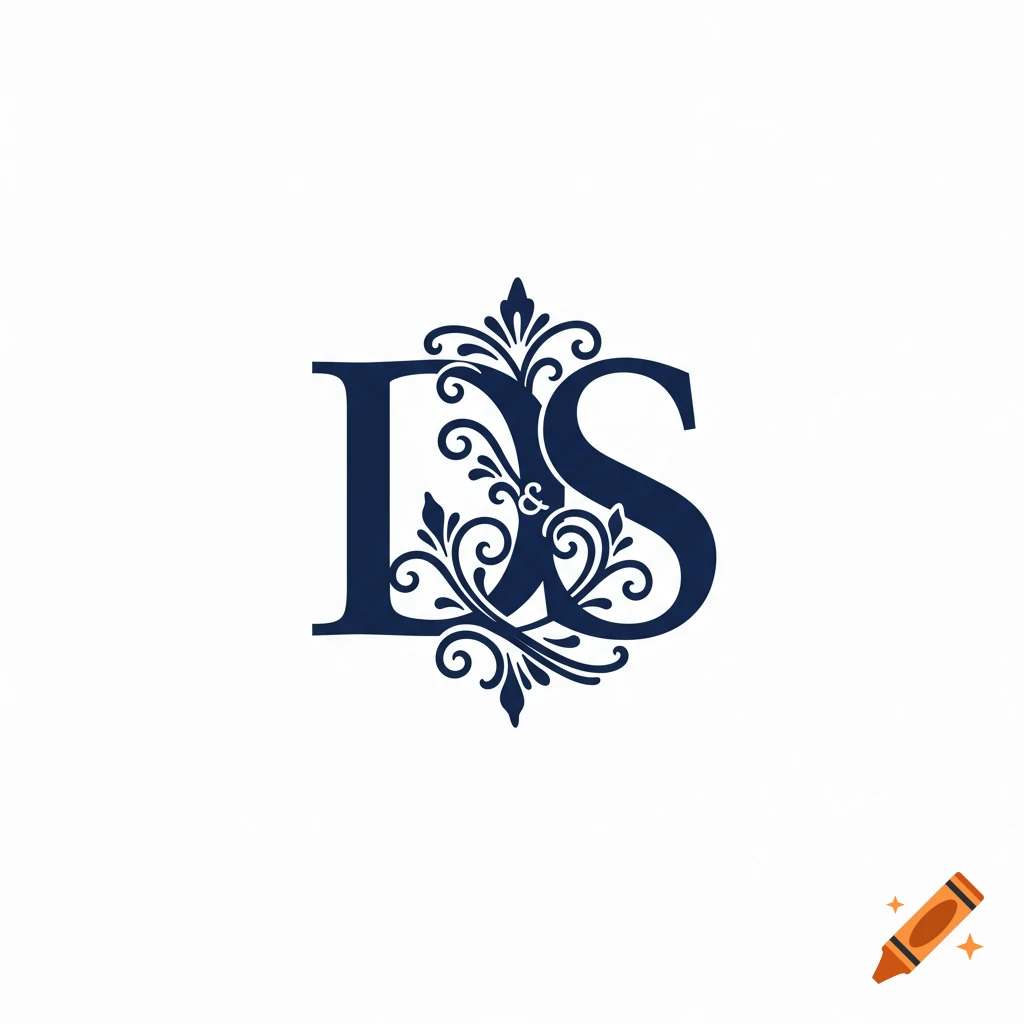 Elegant dark blue monogram combining letters D and S with ornate flourishes.