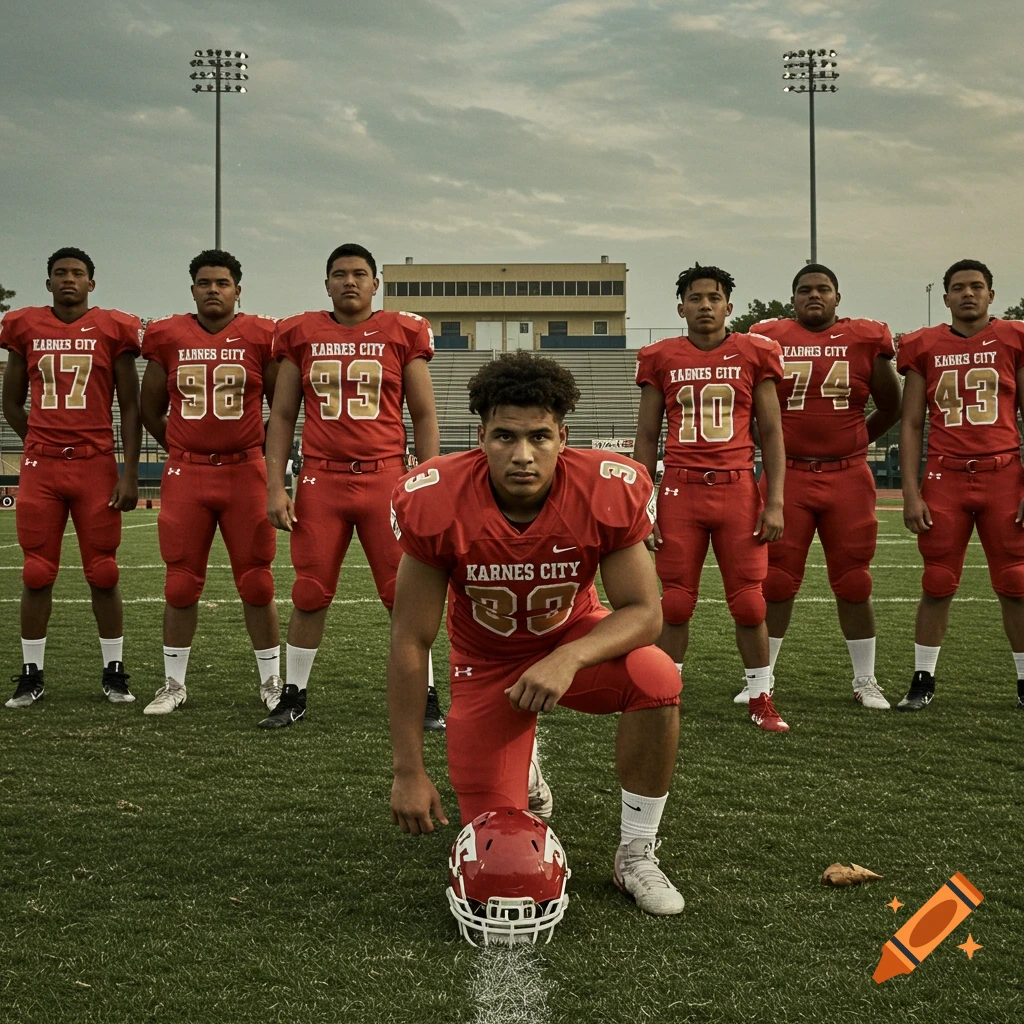 A football team in white and red uniforms celebrates with two gold ...