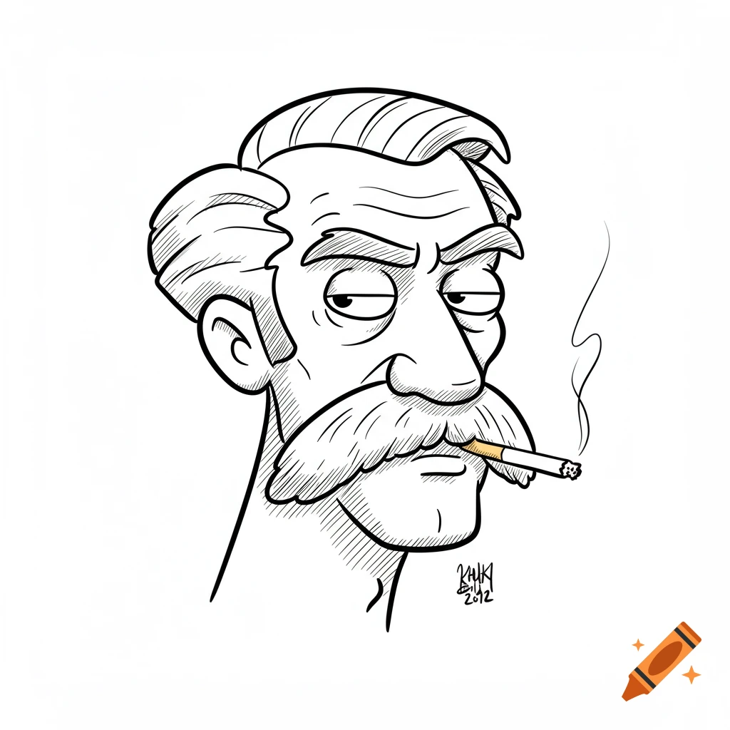 Outline sketch of Dale Gribble's face smoking a cigarette.