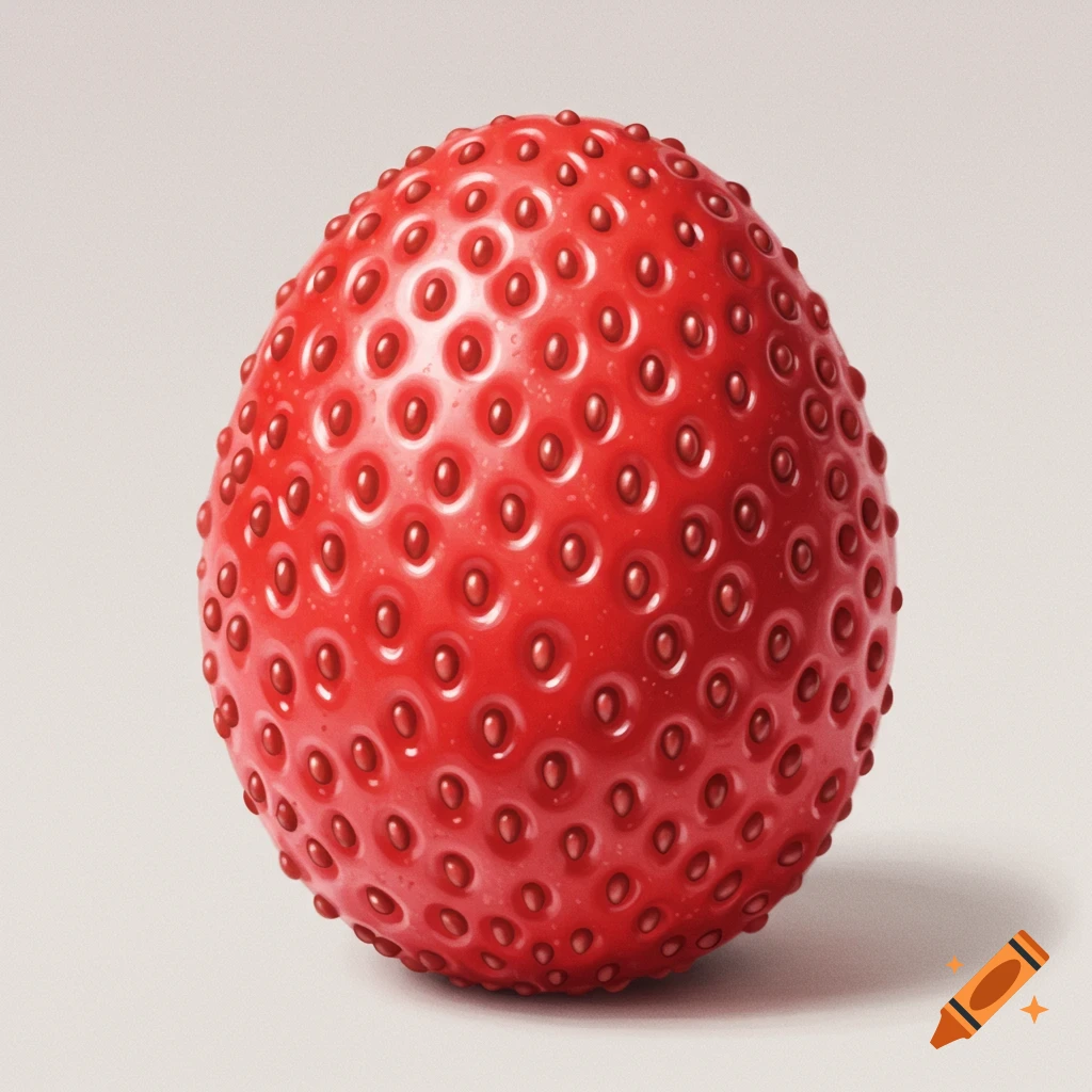 Red egg-shaped object with strawberry texture on a light background