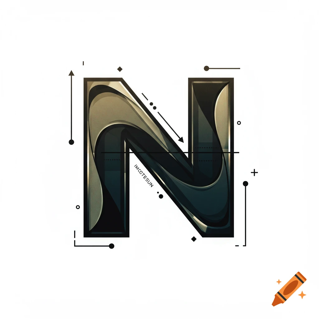 Modern, elegant letter N with mathematical design elements.
