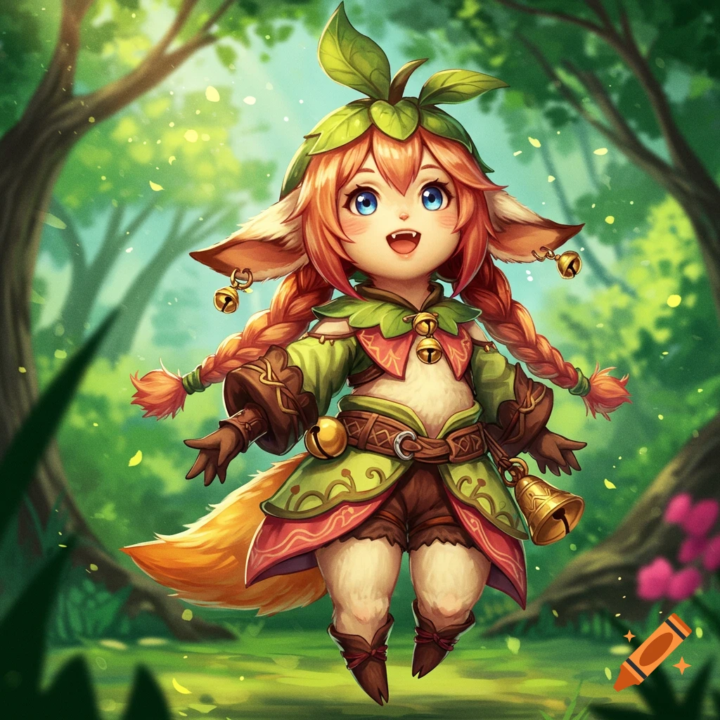 A cute fantasy creature with large ears and bright blue eyes smiles in ...