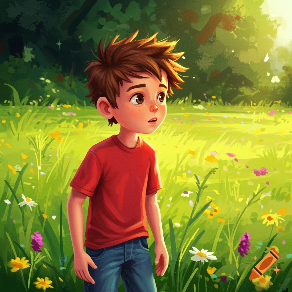 A boy in a sunny meadow