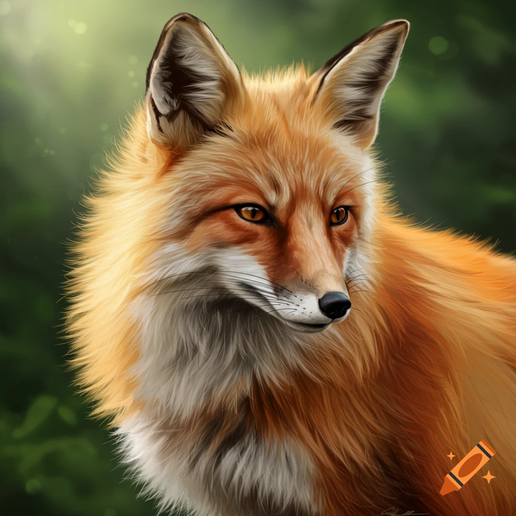 A red fox portrait in a forest.