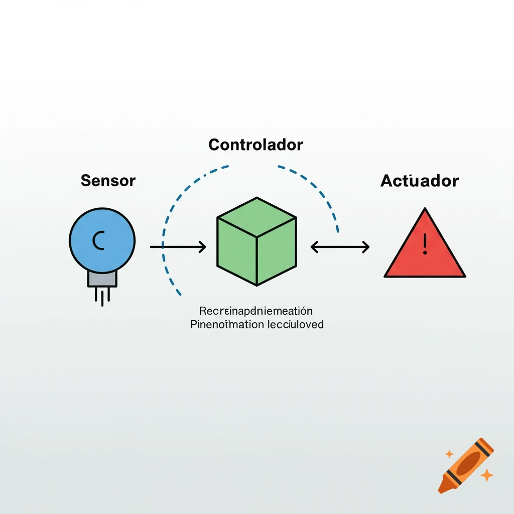 Diagram illustrating a sensor-control-actuator loop with labels.