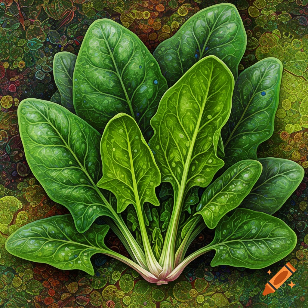 Green spinach leaves on a textured background