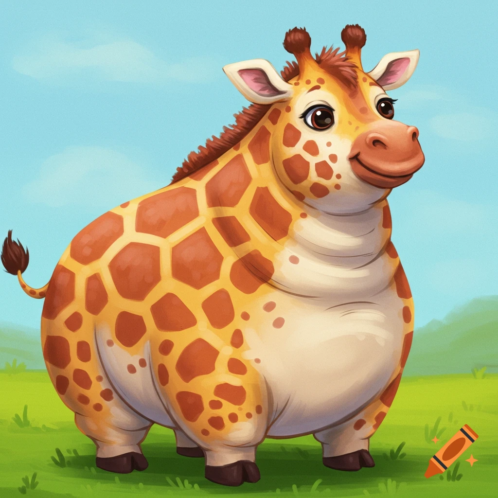 A chubby giraffe standing in a grassy field.