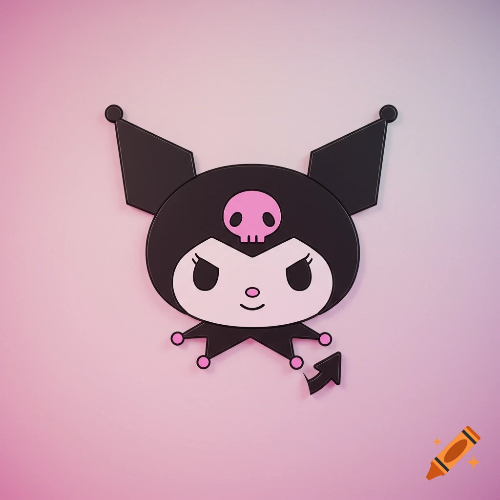 Black and pink Kuromi character logo on a gradient background