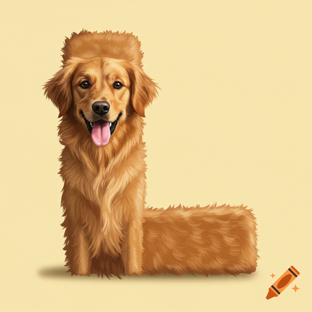 A golden retriever dog shaped like the capital letter L.