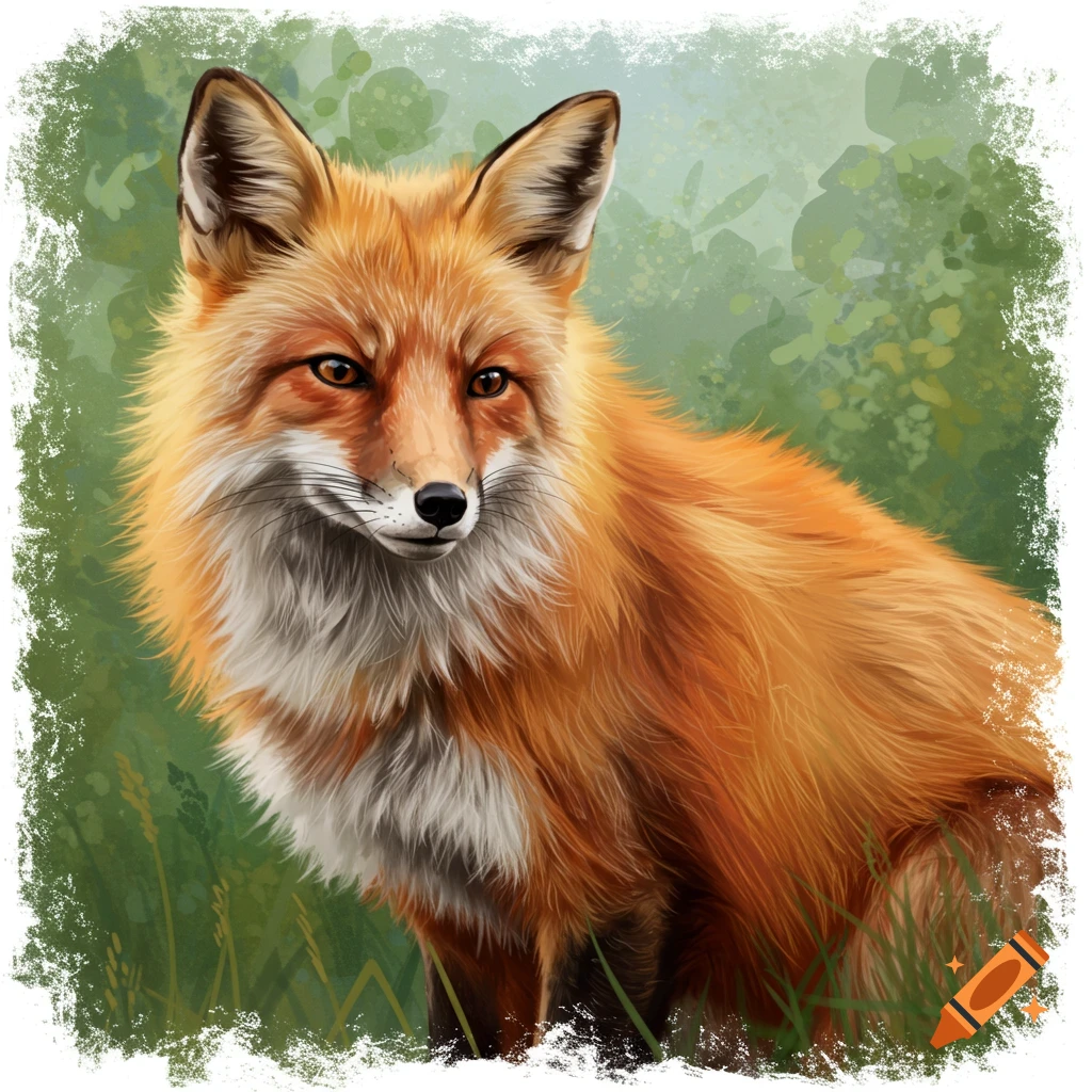 A red fox in a field.