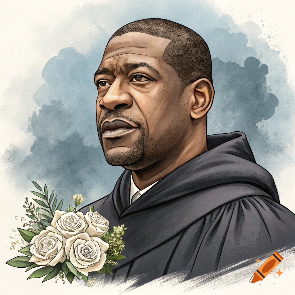 Illustration portrait of George Floyd with flowers.