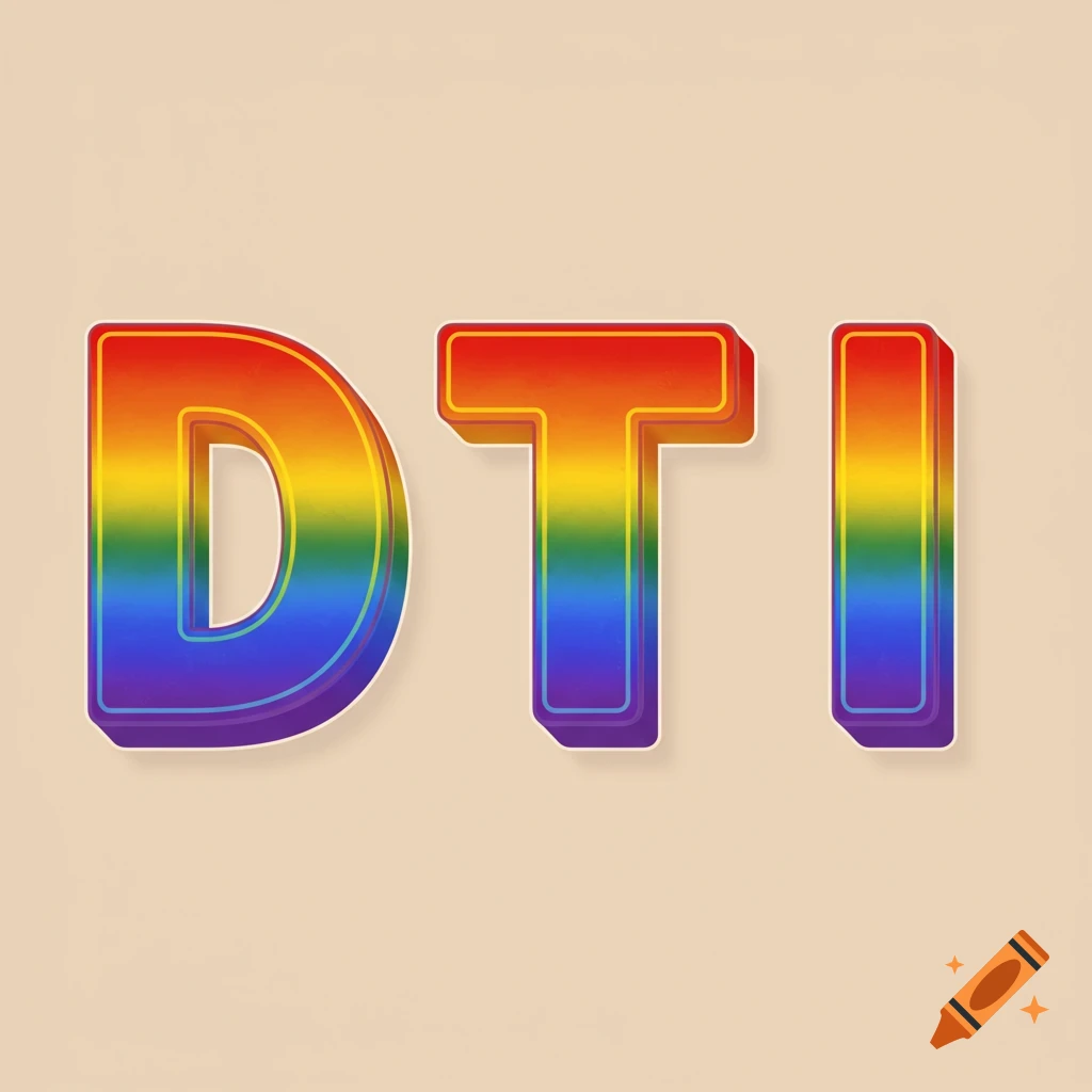 The letters DTI rendered in rainbow colors.