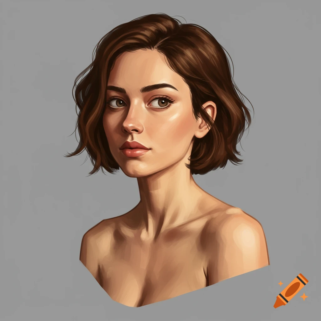 Portrait of a woman with short brown hair looking away