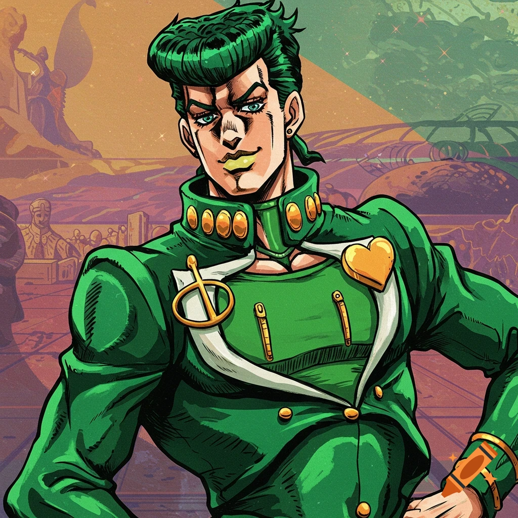 A character from Jojo's Bizarre Adventure with green hair and outfit.