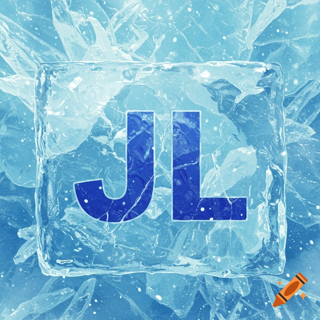 The letters J and L encased in ice with a fractured ice background