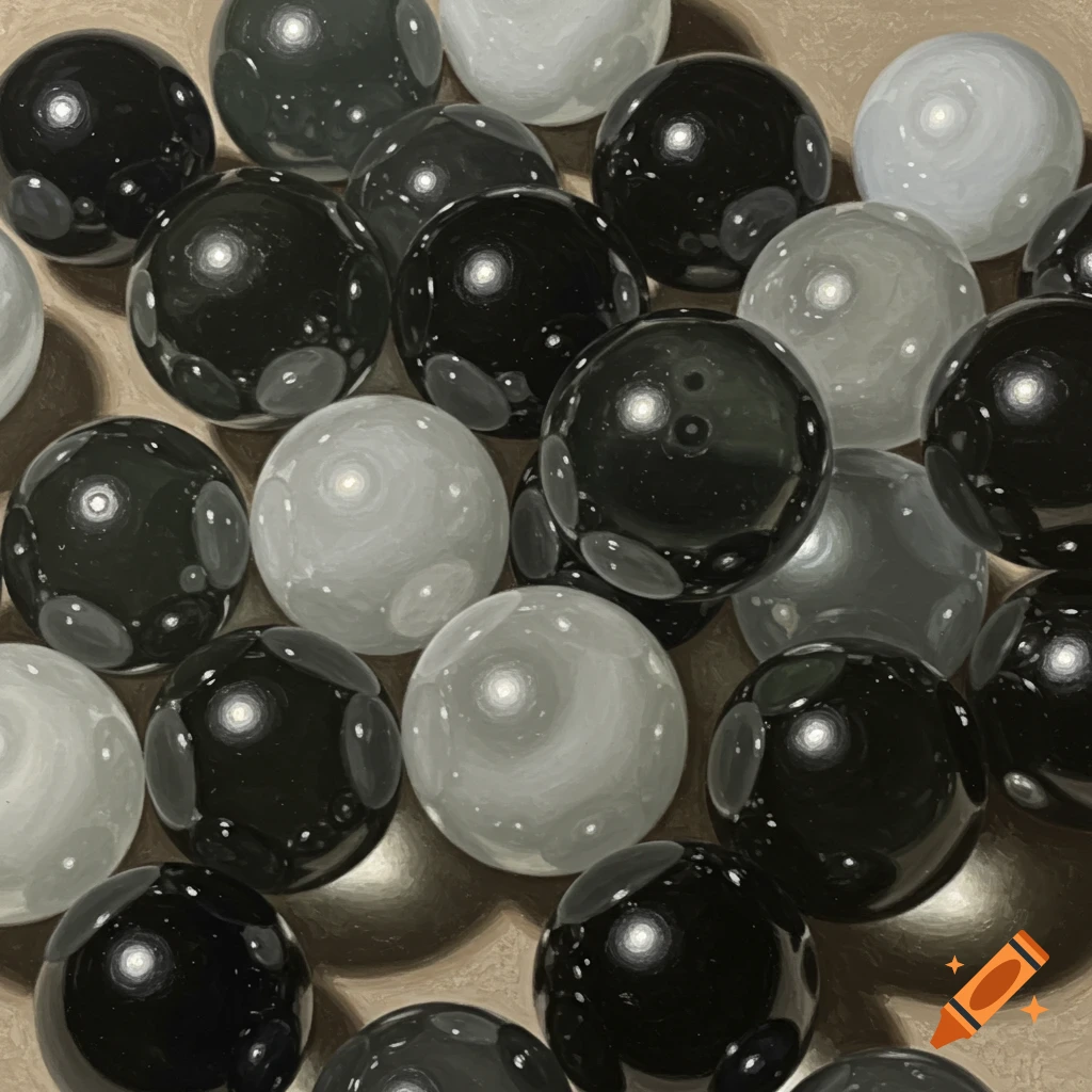 Black, white, and grey glass marbles