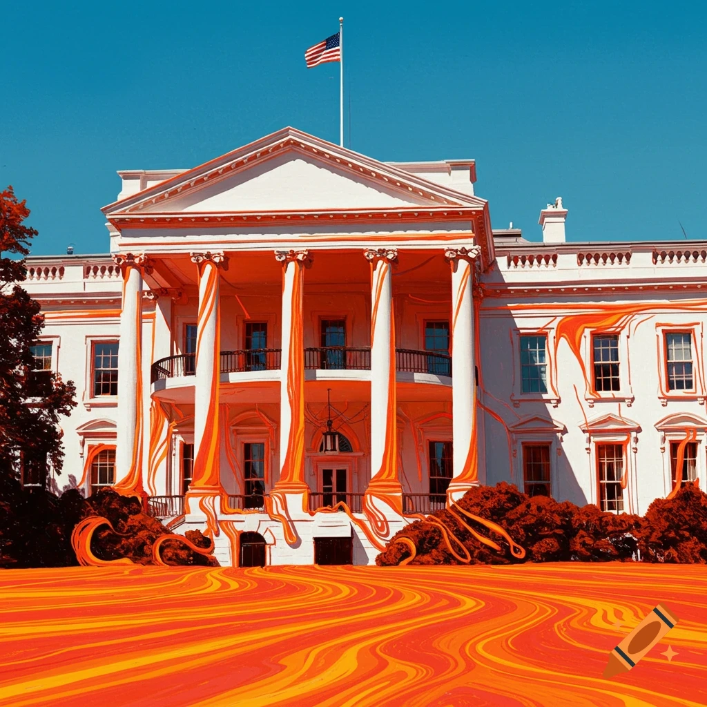 The White House is covered in orange streaks.