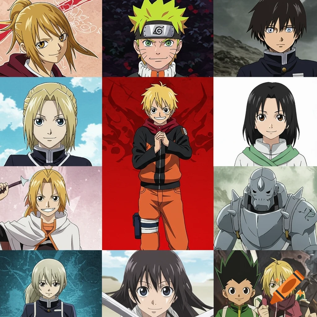 A grid of anime character portraits from different series.