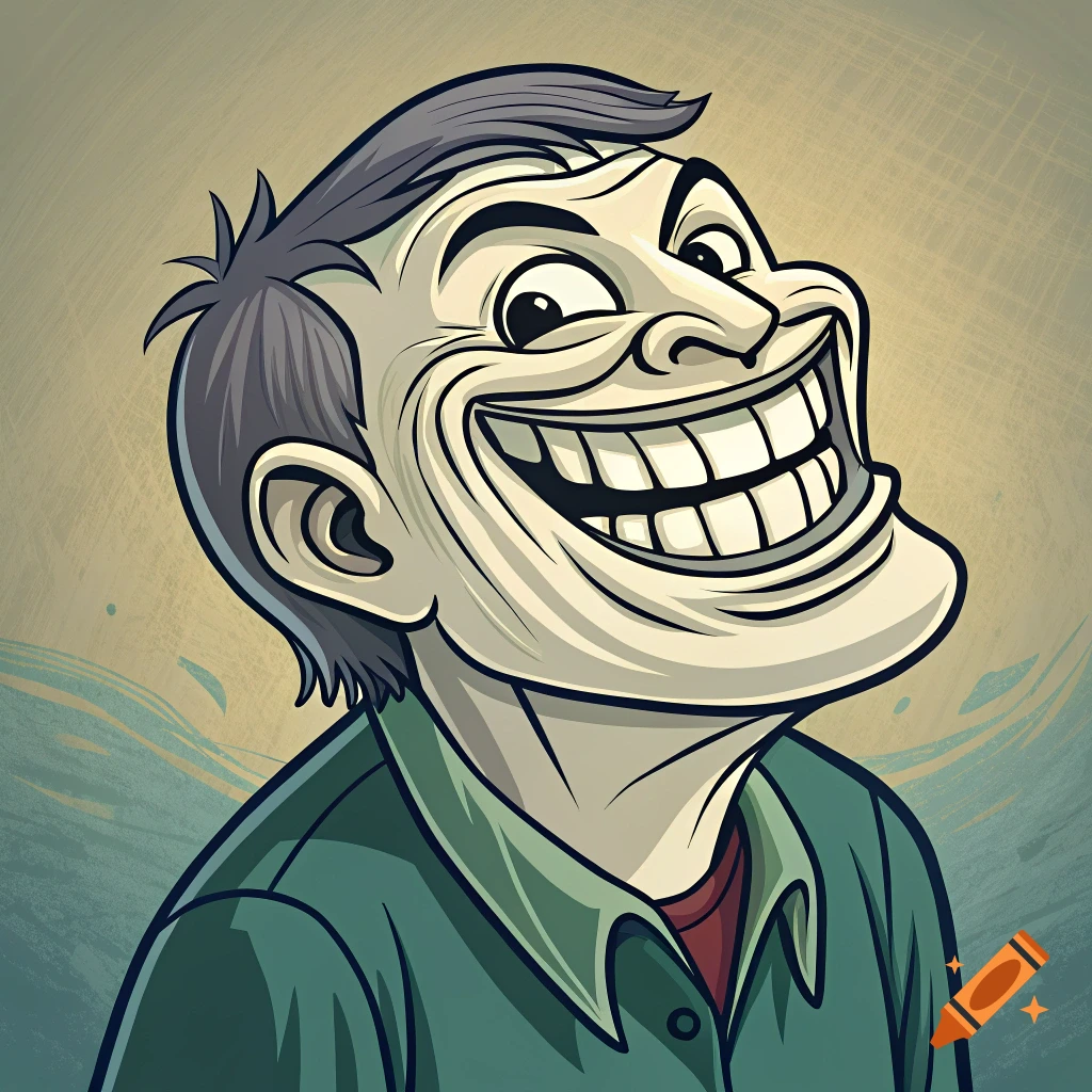 A cartoon face with a large, grinning smile.