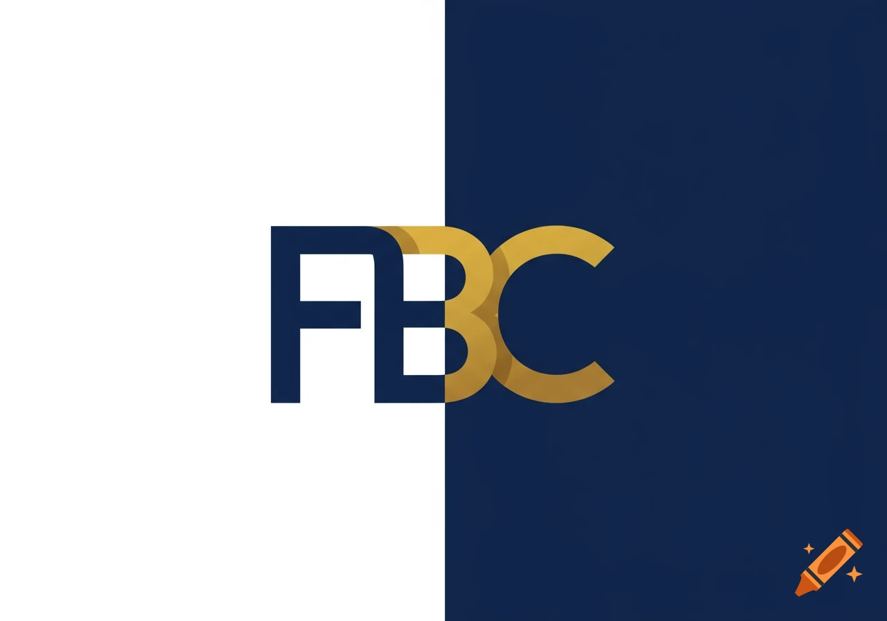 Logo with letters FBC on split white and dark blue background.
