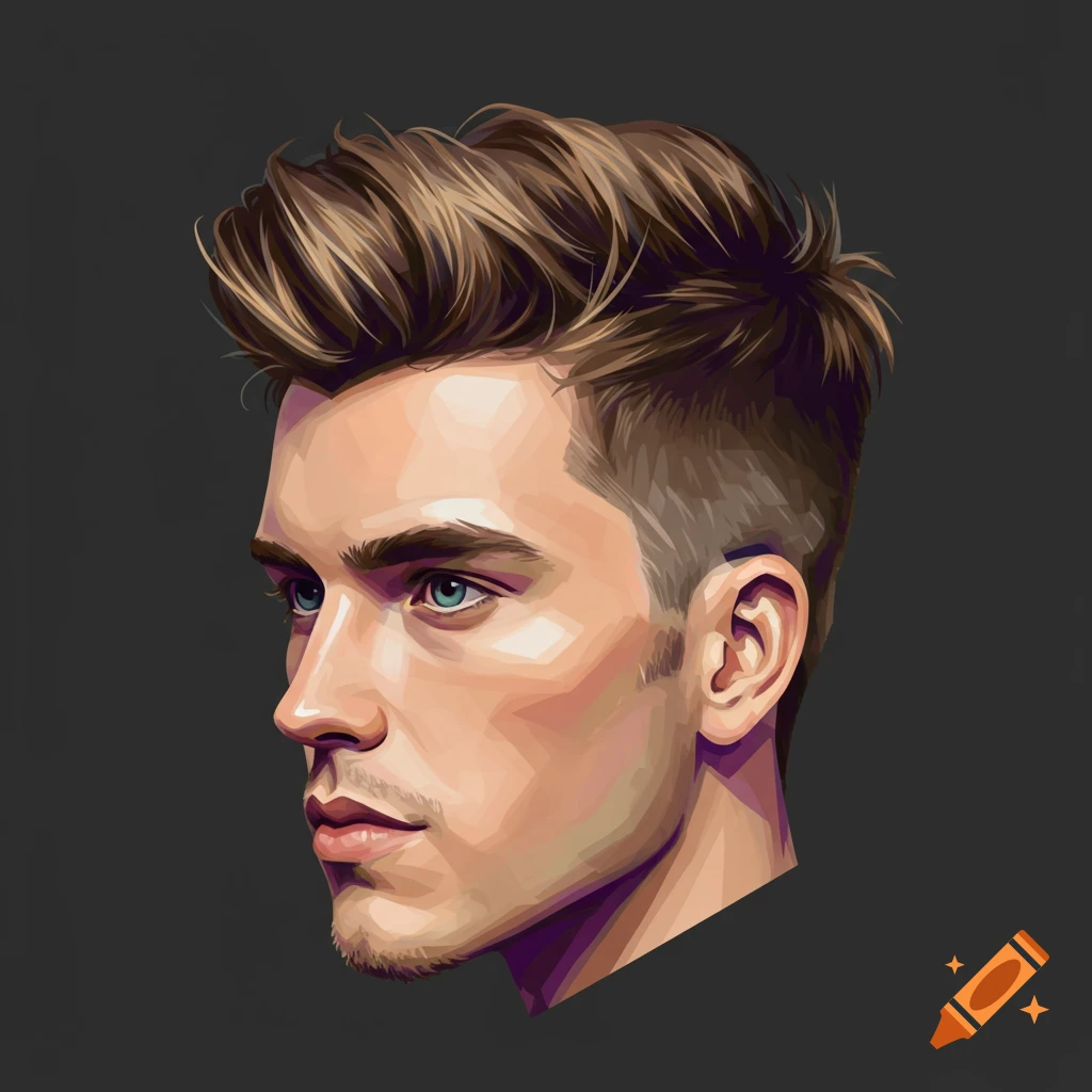 A man's head with a short textured quiff hairstyle.