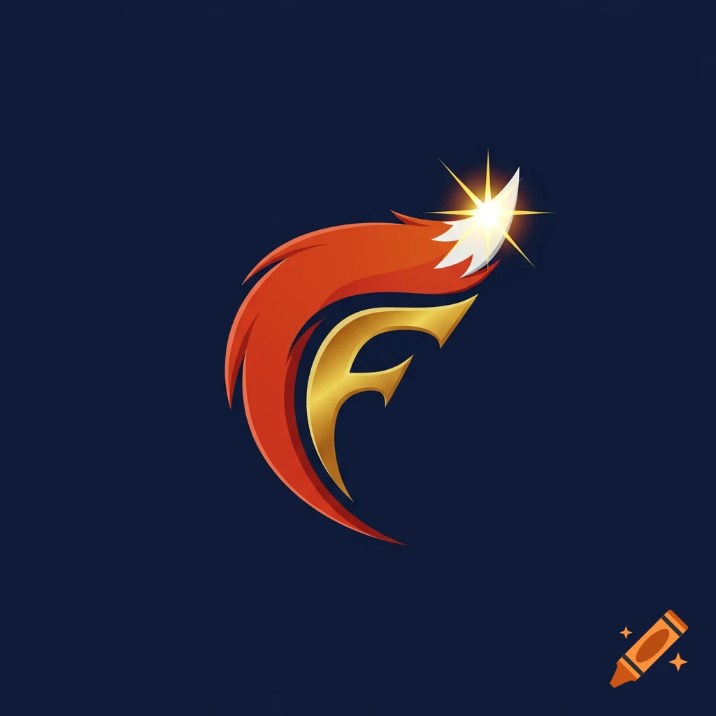 Golden letter F combined with a red fox tail logo on a dark blue background