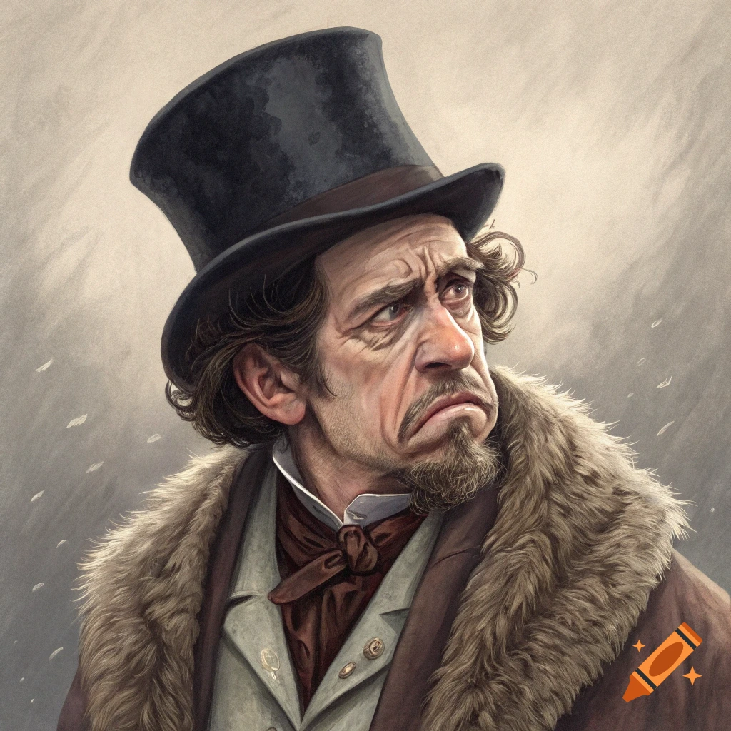 Illustration of a historical-looking man in a top hat and fur coat with a disgusted expression.