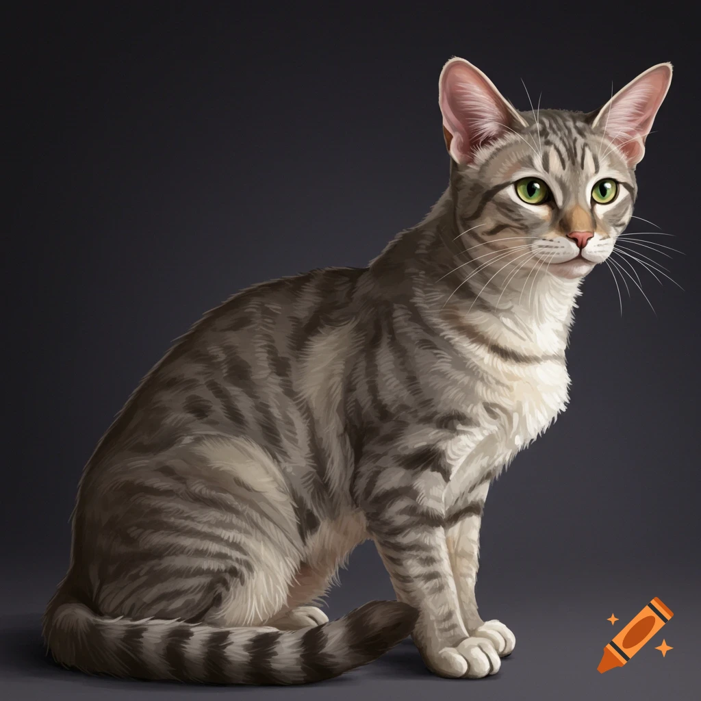 A grey tabby cat sitting.
