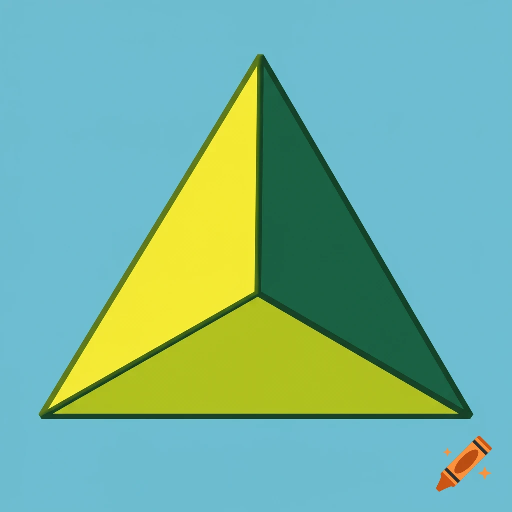 A simple geometric shape with three colored faces on a blue background.