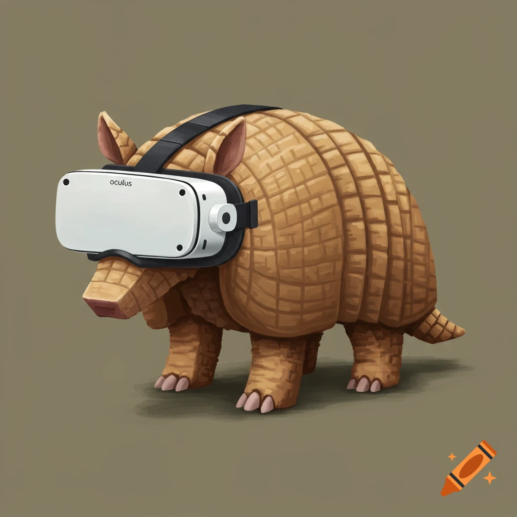 Blocky armadillo wearing a white VR headset.