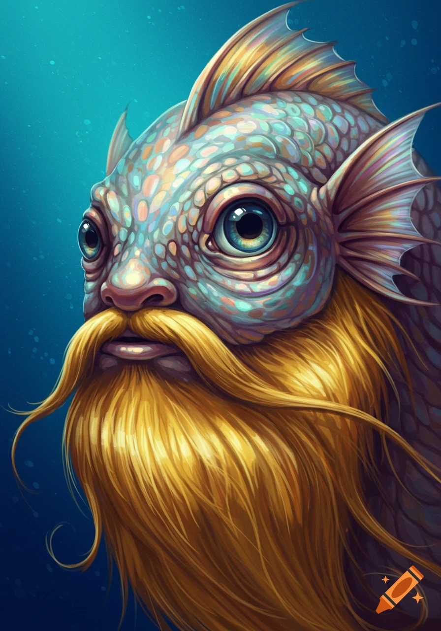 A fish creature with a gold beard