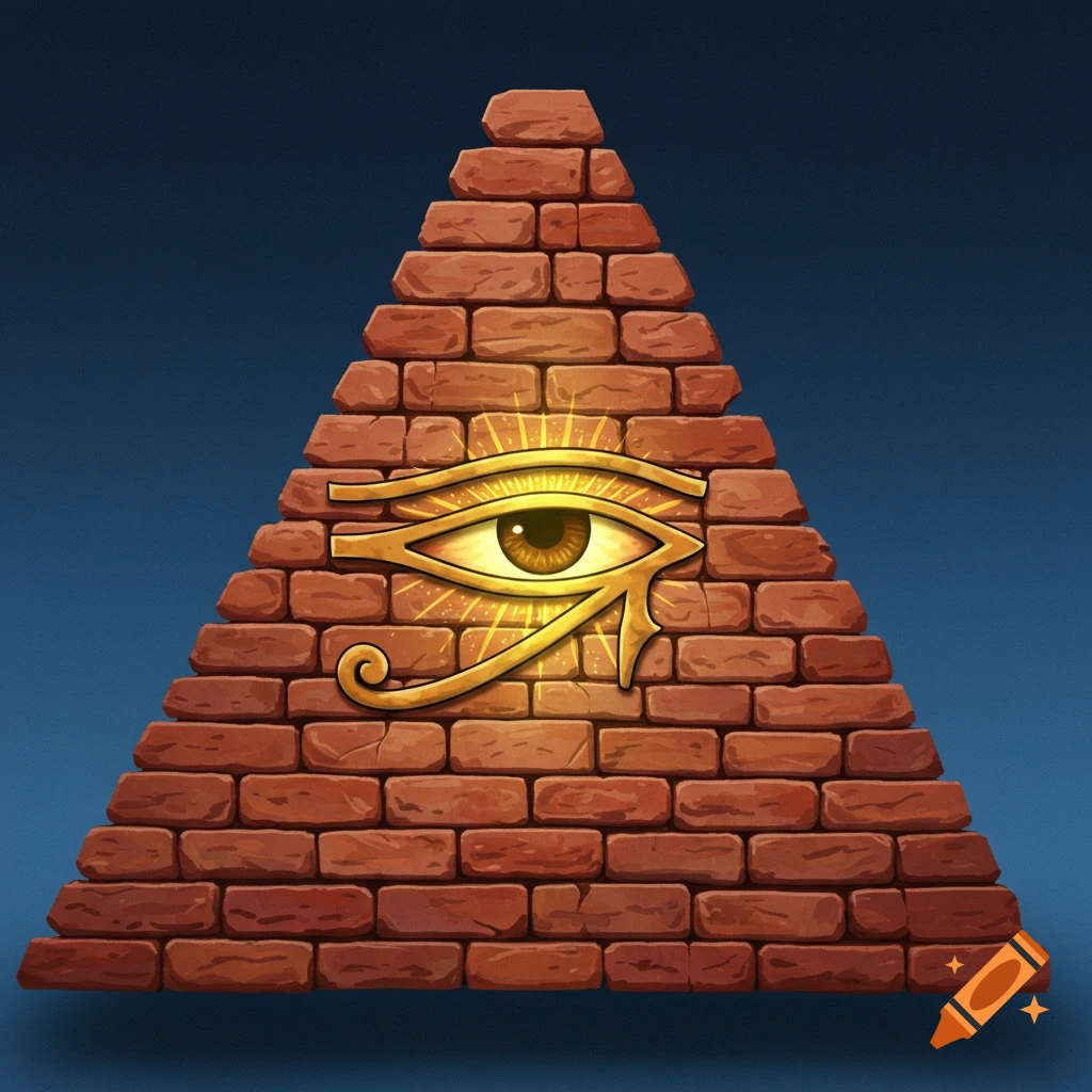 A brick pyramid with an illuminated Eye of Horus