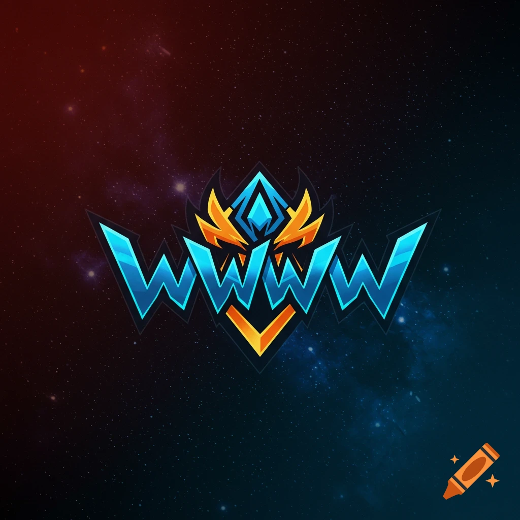 Stylized gaming logo with blue, yellow, and orange text 'WWWW' against a starry background.