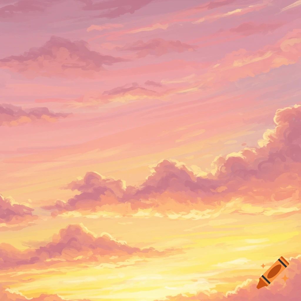 A sunset sky filled with pink and yellow clouds.