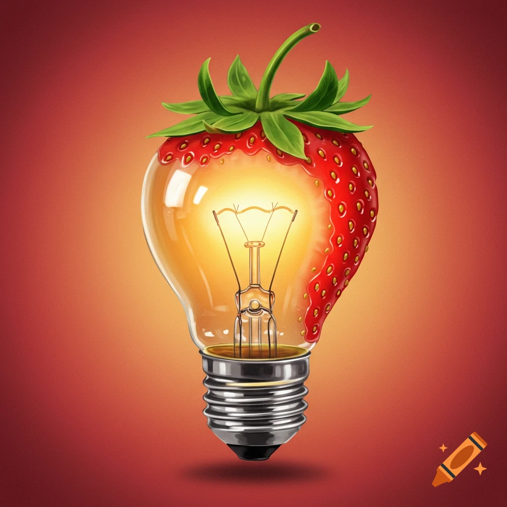 A lightbulb combined with a strawberry