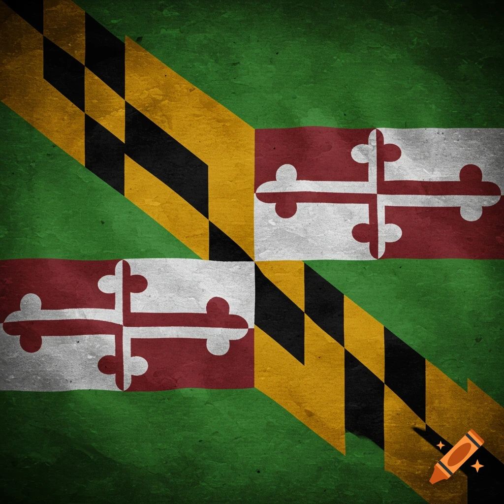 The Maryland flag with a grunge texture background.