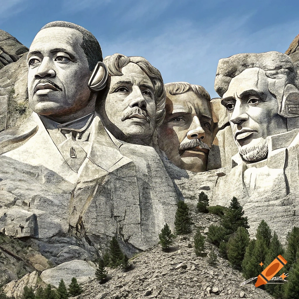 Mount Rushmore-style carving featuring comedians Richard Pryor, Redd Foxx, Bernie Mac, and Dave Chappelle.