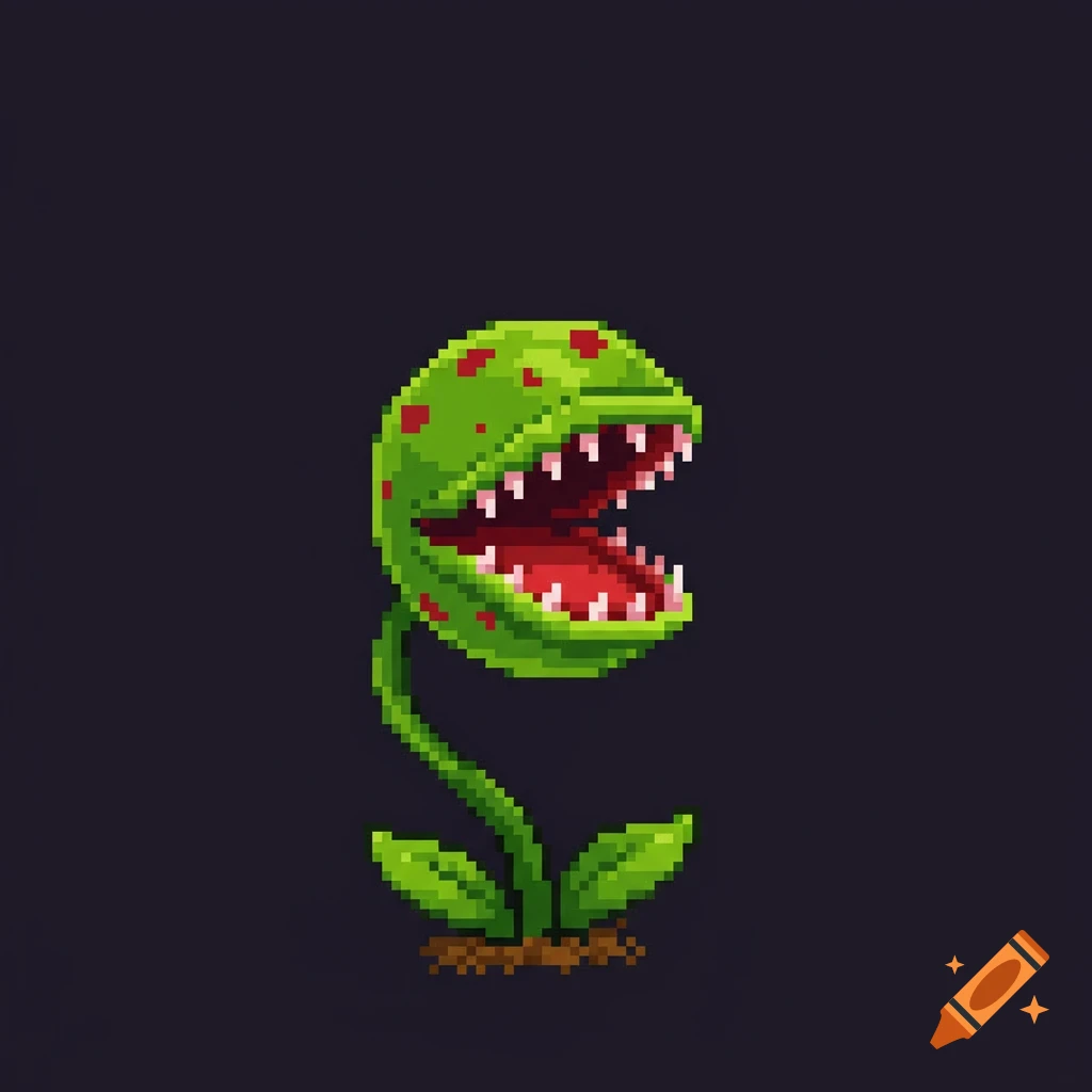 Pixel art sprite of a venus flytrap monster with its mouth wide open