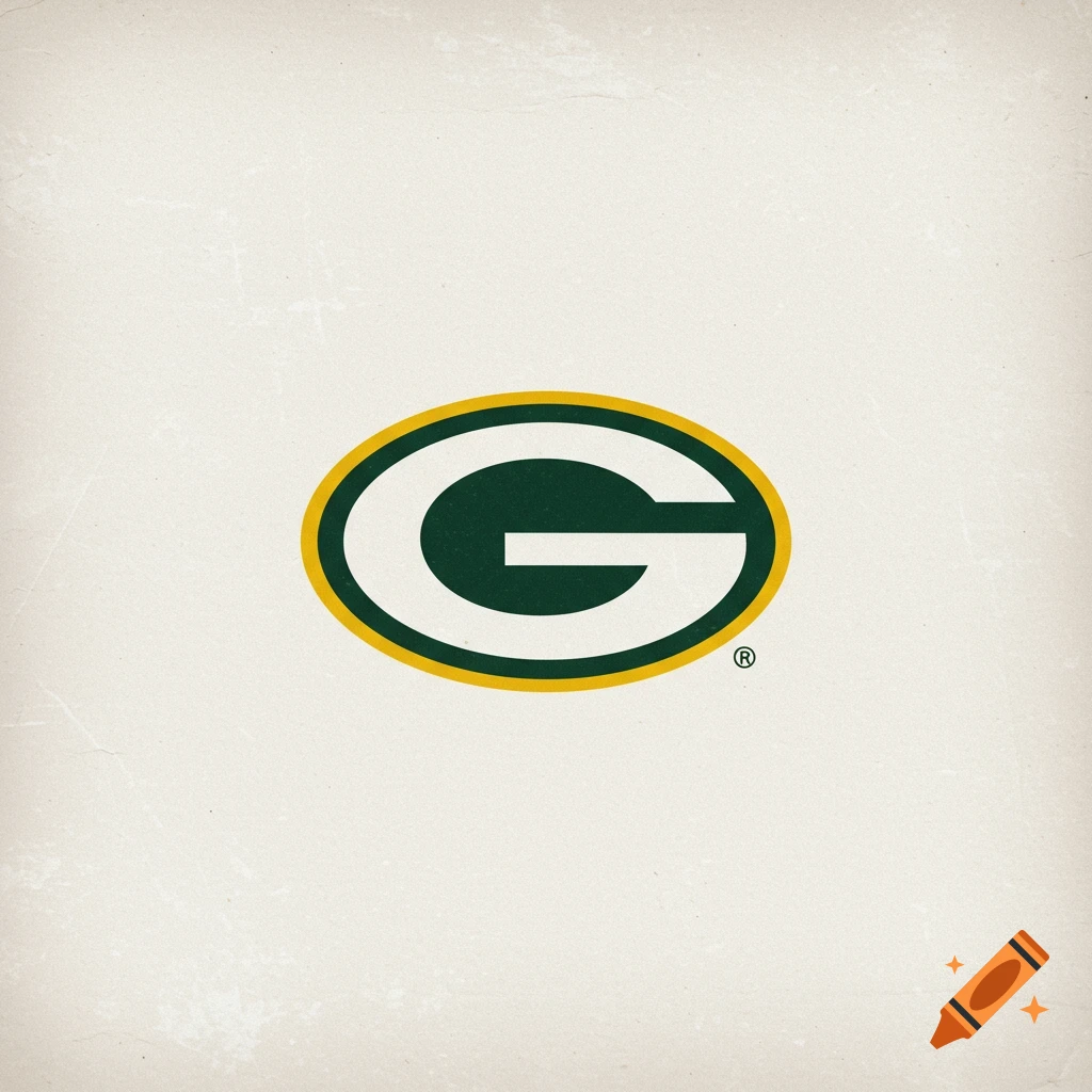 The Green Bay Packers NFL logo, featuring a dark green 'G' inside a gold and white oval, on a textured background.