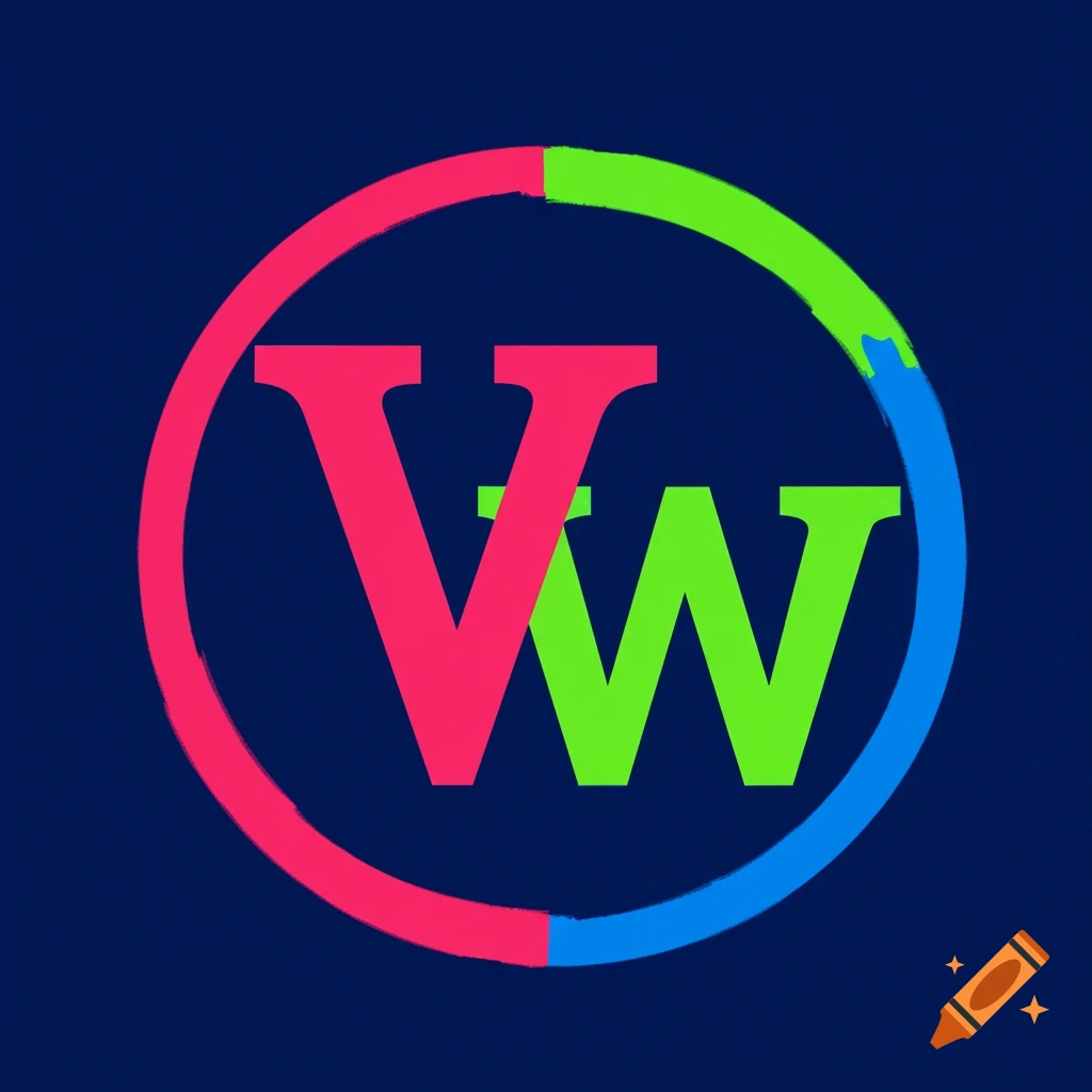 Red V and green W inside a segmented circle on a dark blue background.