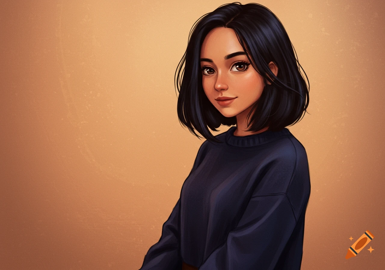 A woman with short dark hair and brown eyes wearing a dark blue sweater.