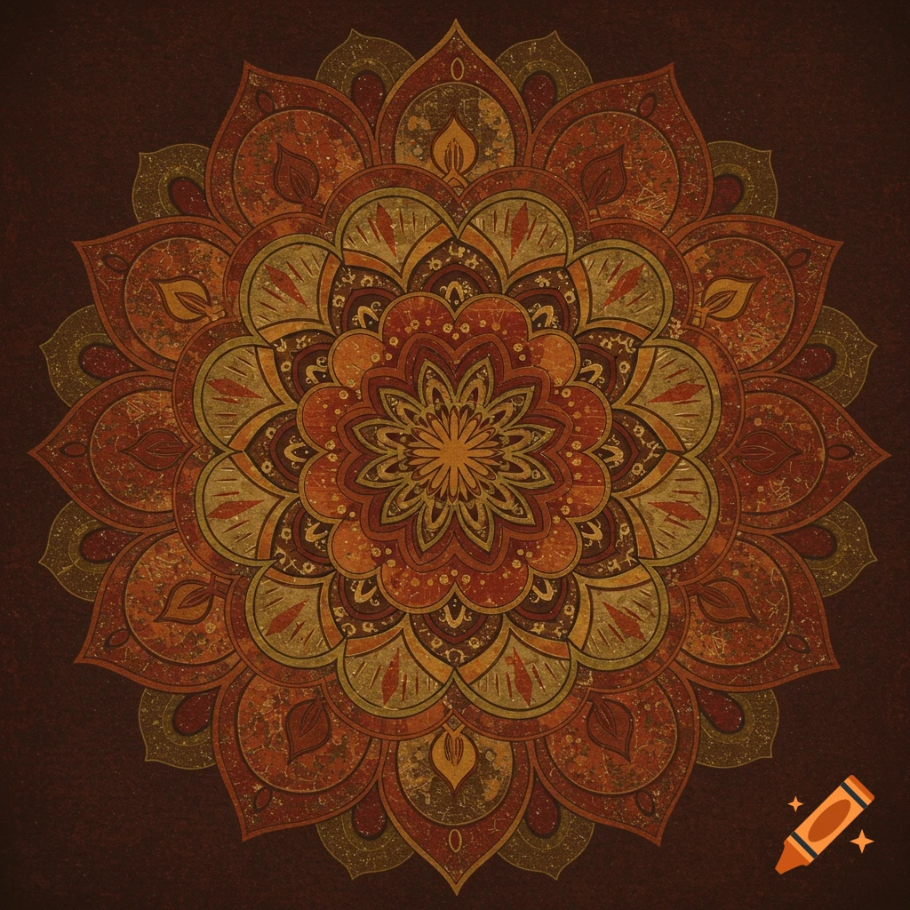 A rustic colored mandala with intricate patterns