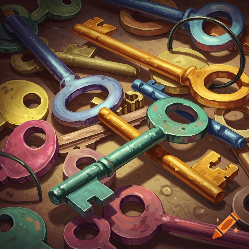 A pile of colorful keys.