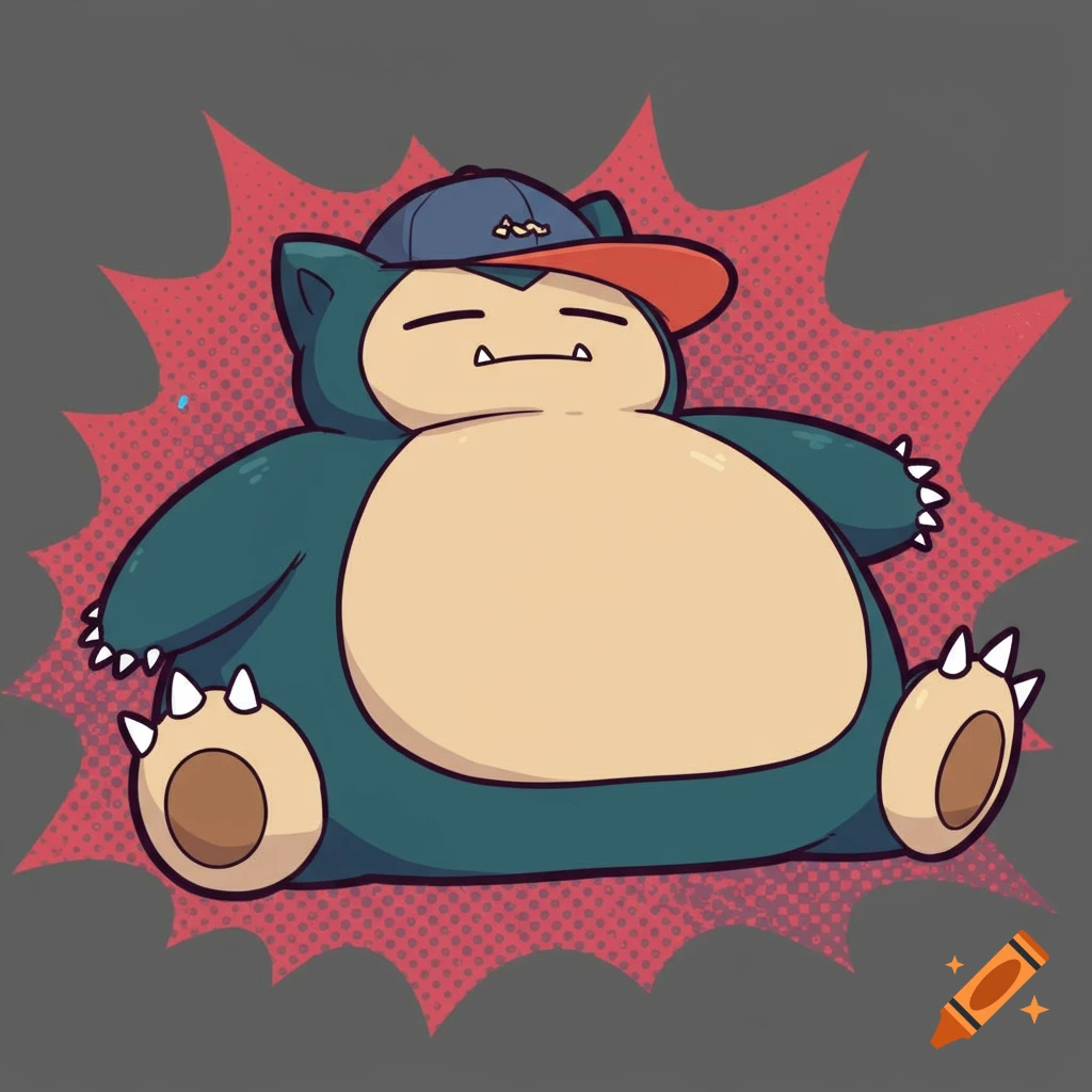 Illustration of Snorlax wearing a baseball cap