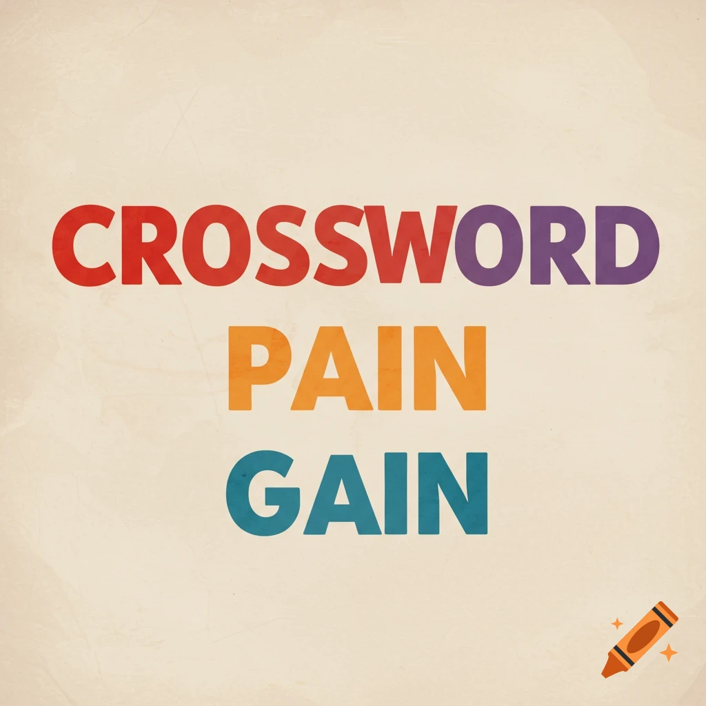 The words CROSSWORD, PAIN, and GAIN stacked vertically in different colors on a light background.