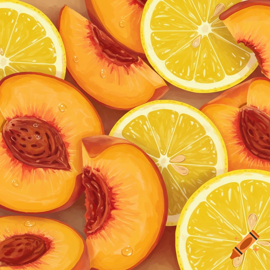 Close-up of sliced peaches and lemons